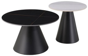 ΤΡΑΠΕΖΙΑ ΣΑΛΟΝΙΟΥ RIDGE HM18266.10 ΚΕΡΑΜΙΚΑ TOP ΜΕ ΟΨΗ ΜΑΥΡΟΥ-ΛΕΥΚΟΥ ΜΑΡΜΑΡΟΥ Φ50εκ &amp; Φ70εκ
