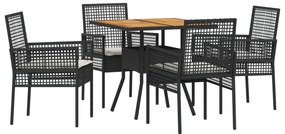 vidaXL Σετ τραπεζαρίας 5 κομματιών με μαξιλάρια Μαύρο Πολυ-Ράταν