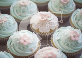 Intra Συλλεκτικό Ξύλινο Παζλ Plywood  4mm - Διακοσμημένα Cupcakes με Mint Green Frosting και Floral Toppings Σε Ξύλινο Κουτί - Διαστάσεις: 10x10 cm – 25 κομμάτια