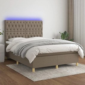 vidaXL Κρεβάτι Boxspring με Στρώμα &amp; LED Taupe 140x190 εκ. Υφασμάτινο