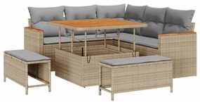 vidaXL Σετ Καναπέ Κήπου με μαξιλάρι 8 pcs Μπεζ Πολυ ράταν