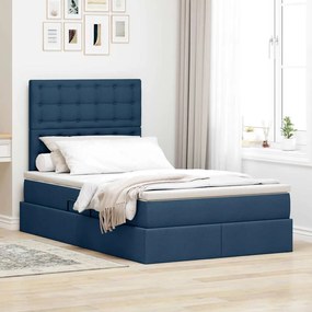 vidaXL LED Κρεβάτι αποθήκευσης με στρώμα Μπλε 120 x 190 cm Ύφασμα
