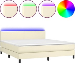 vidaXL Κρεβάτι Boxspring με Στρώμα &amp; LED Κρεμ 160x200 εκ. Συνθ. Δέρμα