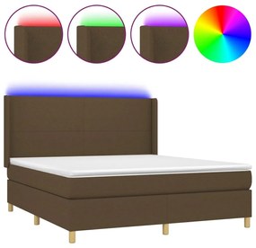 Κρεβάτι Boxspring με Στρώμα &amp; LED Σκ.Καφέ 180x200εκ. Υφασμάτινο - Καφέ