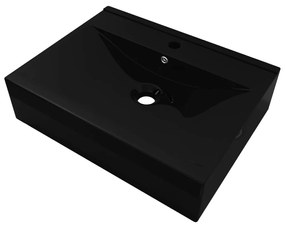 Νιπτήρας Πολυτελής Ορθογώνιος με Οπή Βρύσης Μαύρος 60x46 εκ. Κεραμικός - Μαύρο