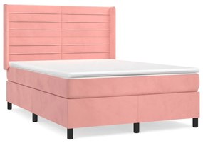 Κρεβάτι Boxspring με Στρώμα Ροζ 140x190 εκ. Βελούδινο - Ροζ