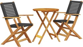 vidaXL Σετ Επίπλων Bistro 3 τεμ. Μαύρο Ρατάν/Μασίφ Ξύλο
