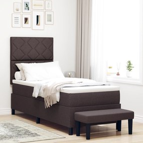 vidaXL Box Spring Κρεβάτι με Στρώμα & Πάγκο Σκούρο Καφέ 80x200 εκ Ύφασμα