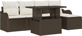 vidaXL Σετ Καναπέ Κήπου με μαξιλάρι 6 pcs Καφέ Πολυρατάν