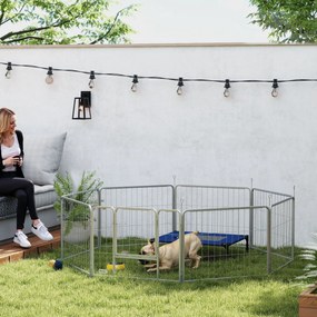 PawHut Περίφραγμα κατοικίδιων, φράχτης σκύλου, παιδική χαρά κατοικίδιων, ευέλικτα προσαρμόσιμο, ανοξείδωτος χάλυβας