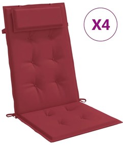 Μαξιλάρια Καρέκλας με Πλάτη 4 τεμ. Μπορντό από Ύφασμα Oxford - Κόκκινο
