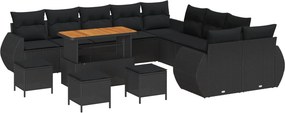 vidaXL Σετ Καναπέ Κήπου 14 pcs Μαύρο συνθετικό ρατάν