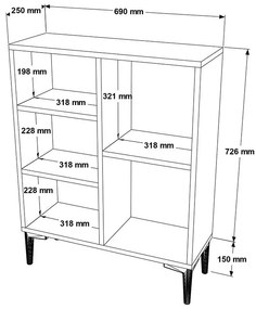 Βιβλιοθήκη χαμηλή Neville sonoma 69x25x87.6εκ 69x25x87.6 εκ.