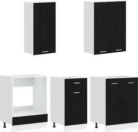 vidaXL Μονάδα κουζίνας LYON 5 pcs Μαύρη Δρυς Επεξεργασμένο Ξύλο