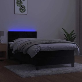 vidaXL Κρεβάτι Boxspring με Στρώμα &amp; LED Μαύρο 100x200 εκ. Βελούδινο