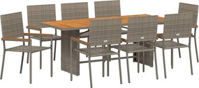 vidaXL Σέτ φαγητού για κήπο 9 pcs Γκρι συνθετικό ρατάν