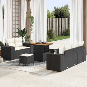 vidaXL Σετ Καναπέ Κήπου 8 Τεμαχίων  με Μαξιλάρια Μαύρο Πολυ Ράταν