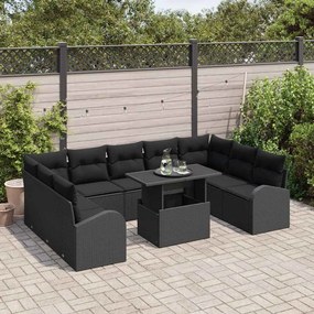 vidaXL Σετ Καναπέ Κήπου με μαξιλάρι 10 pcs Μαύρο Πολυ ράταν