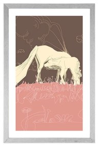 Αφίσα με πασπαρτού Άλογο σε ροζ λιβάδι - 60x90 black