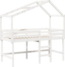 vidaXL Υπερυψ. Κρεβάτι Λευκό 90x190 εκ. Μασίφ Πεύκο με Σκάλα / Οροφή