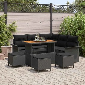 vidaXL Σετ Καναπέ Κήπου Ρυθμιζόμενο ύψος 9 pcs Μαύρο συνθετικό ρατάν