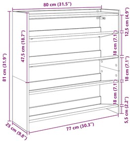 Ράφι παπουτσιών Artisan Oak 80x25x81 cm Κατασκευασμένο ξύλο - Καφέ