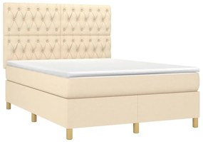 Κρεβάτι Boxspring με Στρώμα &amp; LED Κρεμ 140x190 εκ. Υφασμάτινο - Κρεμ