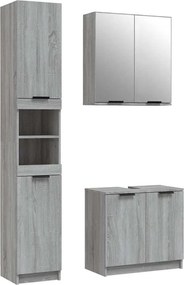 vidaXL Σετ Επίπλων Μπάνιου 3 Τεμαχίων Γκρι Sonoma Επεξεργασμένο Ξύλο
