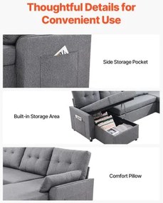 VEVOR U Shaped Sofa Bed 6-Seat Convertible Sleeper Sofa Bed Double Chaise Gray