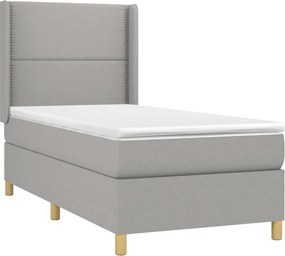 vidaXL Κρεβάτι Boxspring με Στρώμα Ανοιχτό Γκρι 90x190 εκ. Υφασμάτινο