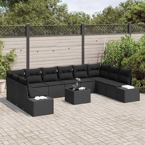 vidaXL Σετ Καναπέ Κήπου με μαξιλάρι 10 pcs Μαύρο Πολυρατάν