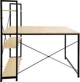 ΓΡΑΦΕΙΟ Η/Υ με 4 Ράφια Μέταλλο Βαφή Μαύρο, Melamine Beech   1τμχ