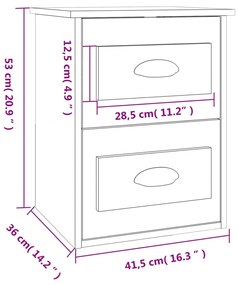 Κομοδίνα Επιτοίχια 2 τεμ. Καπνιστή Δρυς 41,5x36x53 εκ. - Καφέ