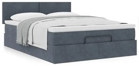 vidaXL Οθωμανικό κρεβάτι με στρώμα σκούρο γκρι 140x200cm Βελούδο