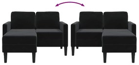 vidaXL Διθέσιος Καναπές με Σεζλόνγκ σε Σχήμα L Μαύρος Βελούδος 125 εκ.