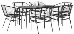 vidaXL Σετ Τραπεζαρίας Κήπου 7 Τεμαχίων Μαύρο Συνθετικό Ρατάν/Γυαλί
