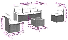 vidaXL Καναπές Κήπου 6 Τεμαχίων Μαύρο από Συνθετικό Ρατάν με Μαξιλάρια