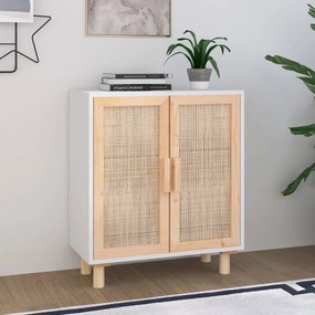 vidaXL Ντουλάπι Λευκό 60 x 30 x 70 εκ. από Μασίφ Πεύκο & Φυσικό Ρατάν