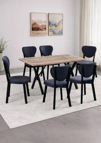 Stewehome σετ τραπεζαρίας 6 ατόμων μπλε σκούρο δρυς 42x45x100 cm
