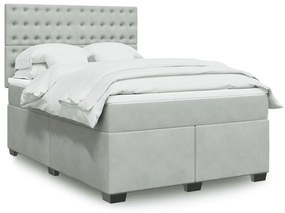 vidaXL Κρεβάτι Boxspring με Στρώμα Ανοιχτό Γκρι 140x200 εκ. Βελούδινο