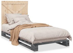 vidaXL Πλαίσιο Κρεβατιού με Κεφαλάρι Γκρι 90x200 εκ. Μασίφ Ξύλο Πεύκου