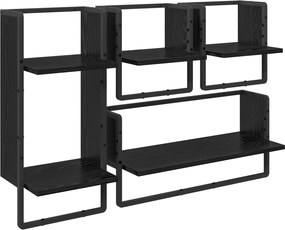 vidaXL Σετ ραφιών τοίχου με ράφι 4 pcs Μαύρη Οξυά 65 x 25 x 30 cm
