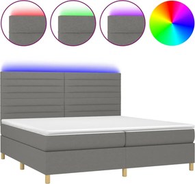 vidaXL Κρεβάτι Boxspring με Στρώμα &amp; LED Σκ.Γκρι 200x200εκ. Υφασμάτινο