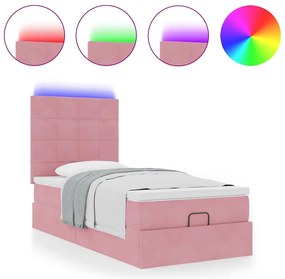 vidaXL Οθωμανικό κρεβάτι με στρώματα & LEDs Ροζ 100x200cm Velvet
