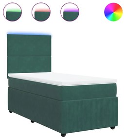 vidaXL Κρεβάτι Boxspring με Στρώμα Σκούρο Πράσινο 80x200 εκ. Βελούδινο