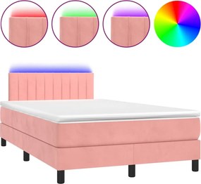 vidaXL Κρεβάτι Boxspring με Στρώμα &amp; LED Ροζ 120x200 εκ. Βελούδινο