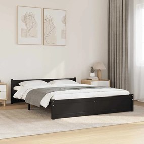 vidaXL Πλαίσιο Κρεβατιού Μαύρο 150 x 200 εκ. Μασίφ Ξύλο King Size