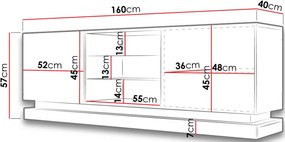 Έπιπλο τηλεόρασης Qiu με LED-Leuko-Μήκος: 160 εκ.