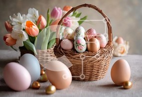 Intra Συλλεκτικό Ξύλινο Παζλ Plywood 4mm - Πασχαλινή διακόσμηση με πολύχρωμα αυγά και λουλούδια Σε Ξύλινο Κουτί - Διαστάσεις: 10x10 cm – 25 κομμάτια