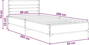 vidaXL Σκελετός Κρεβατιού Μαύρη Δρυς 80 x 200 cm Επεξεργασμένο Ξύλο